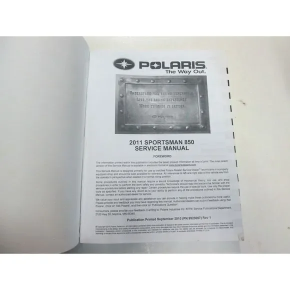 2011 Polaris Sportsman 850 XP EPS X2 TOURING Service Shop Repair Manual NEW